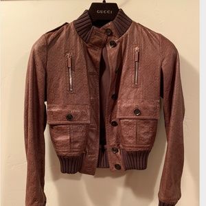 GUCCI GUCCISSIMA EMBOSSED LEATHER BOMBER JACKET